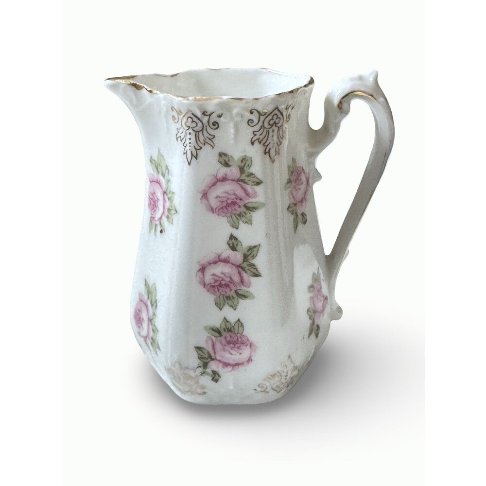 Antique ZS Co Bavaria Porcelain Creamer Pink Roses Pattern Gold Scrollwork